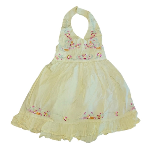 Blueberi Boulevard Other - BLUEBERI BOULEVARD Yellow Halter Button Dress with Embroidered Flowers